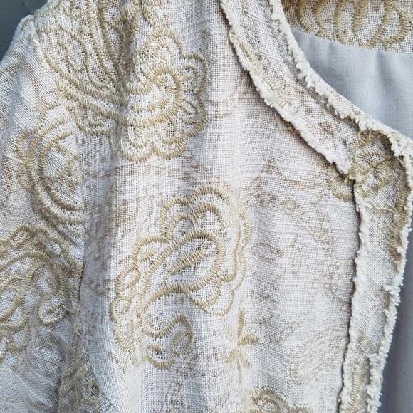 Coldwater Creek Oatmeal Linen cotton Embroidered Paisley Jacket size 12 - Picture 12 of 14